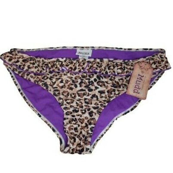 NWT XL Mudd Cheetah/Purple Swimsuit Bathing Suit Separates - BOTTOMS ONLY ruffle - Picture 1 of 10